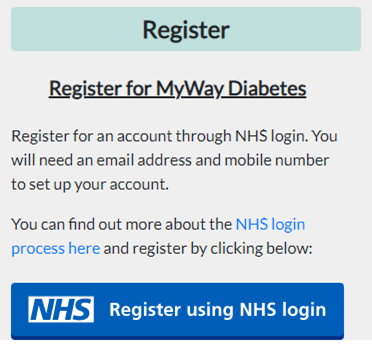 My way diabetes register button